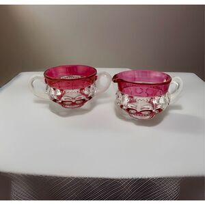 Vintage King's Crown-Cranberry Flashed by Tiffin-Franciscan Cream Sugar